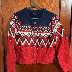 GAP Red and Navy Fair Isle Sweater